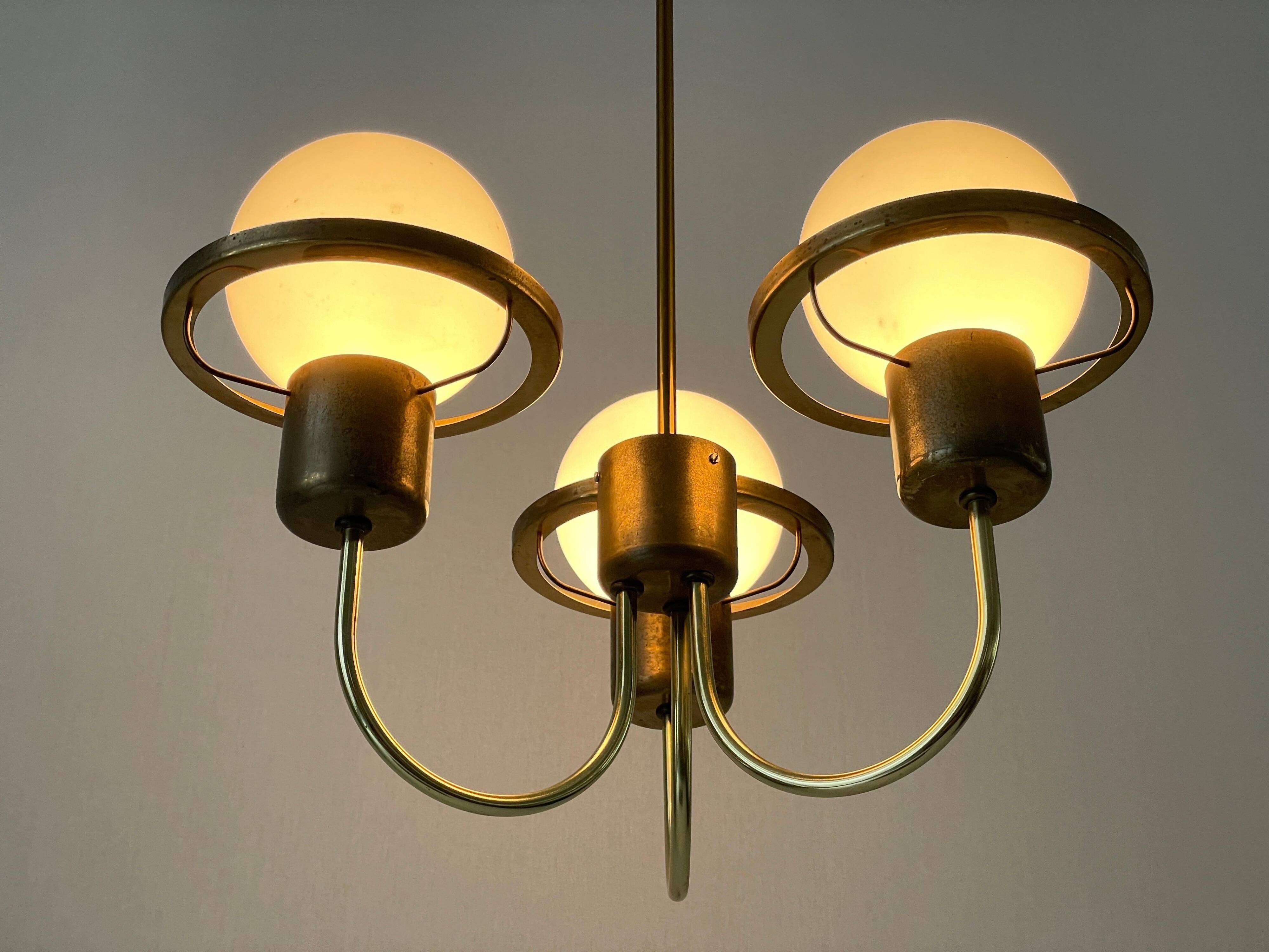 Suspended lamp with 3 glass balls and brass frame, Germany, 1960s
