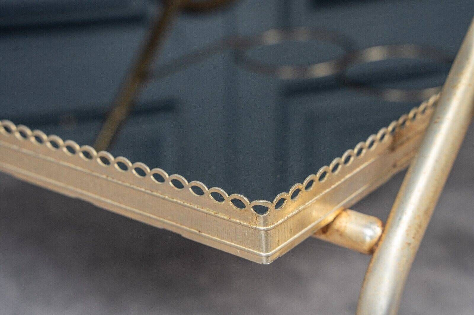 Rolling bar trolley in gold metal and black opaline two trays 1960