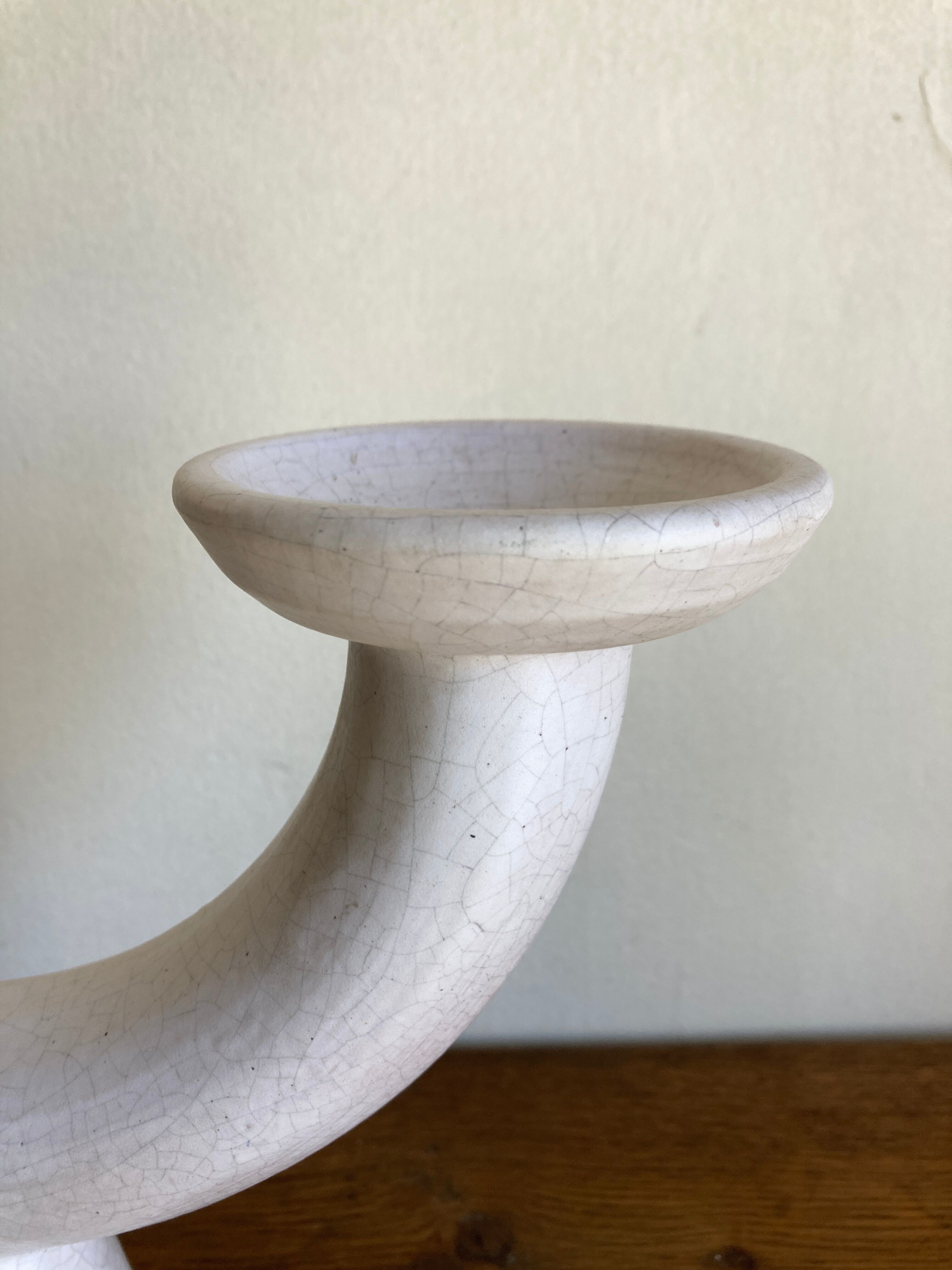 Brutalist candle holder made of white chamotte clay, 1980.