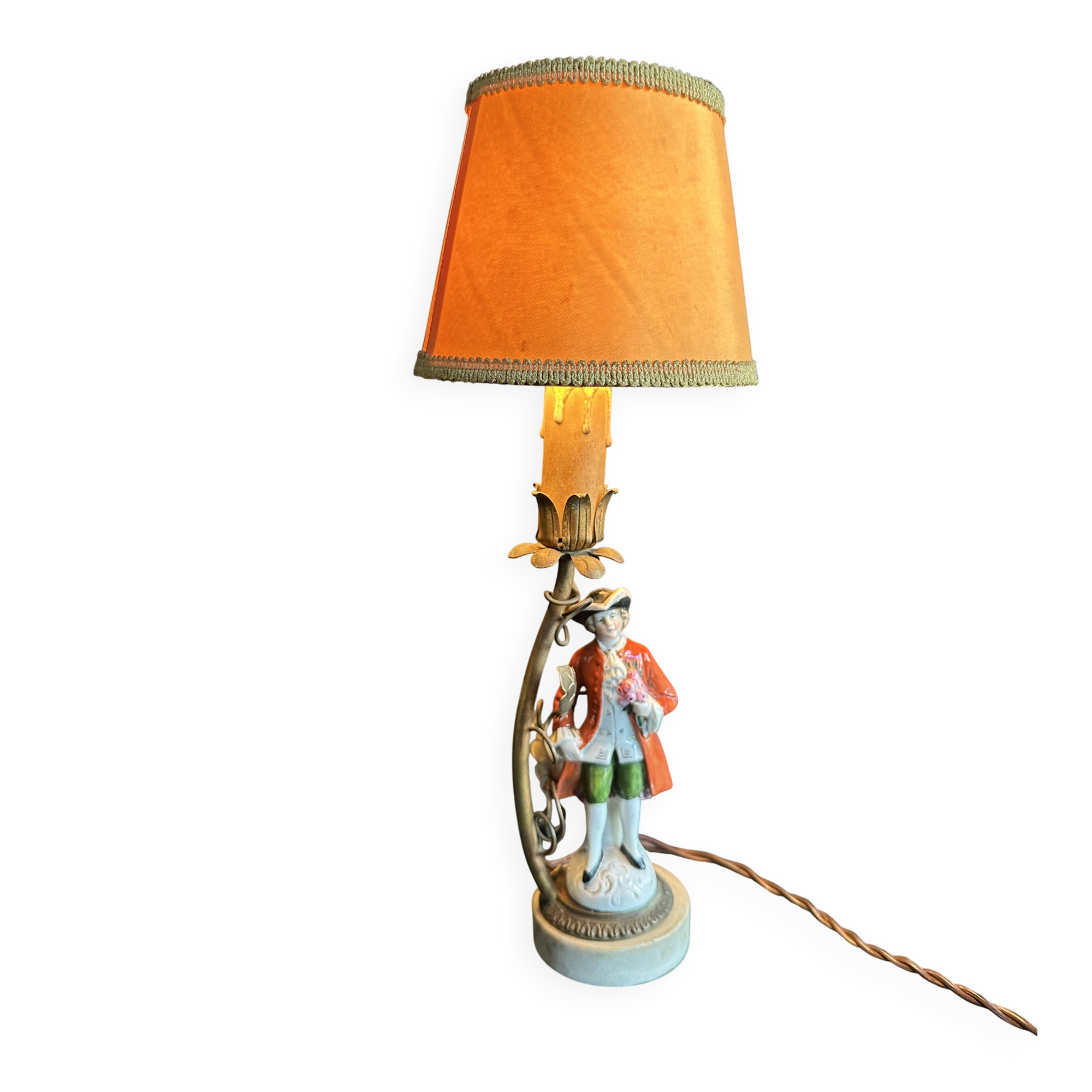 Antique porcelain marquis figurine lamp, 1940