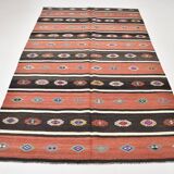 Light Red & Dark Brown Striped Kilim Rug, 168x264Cm