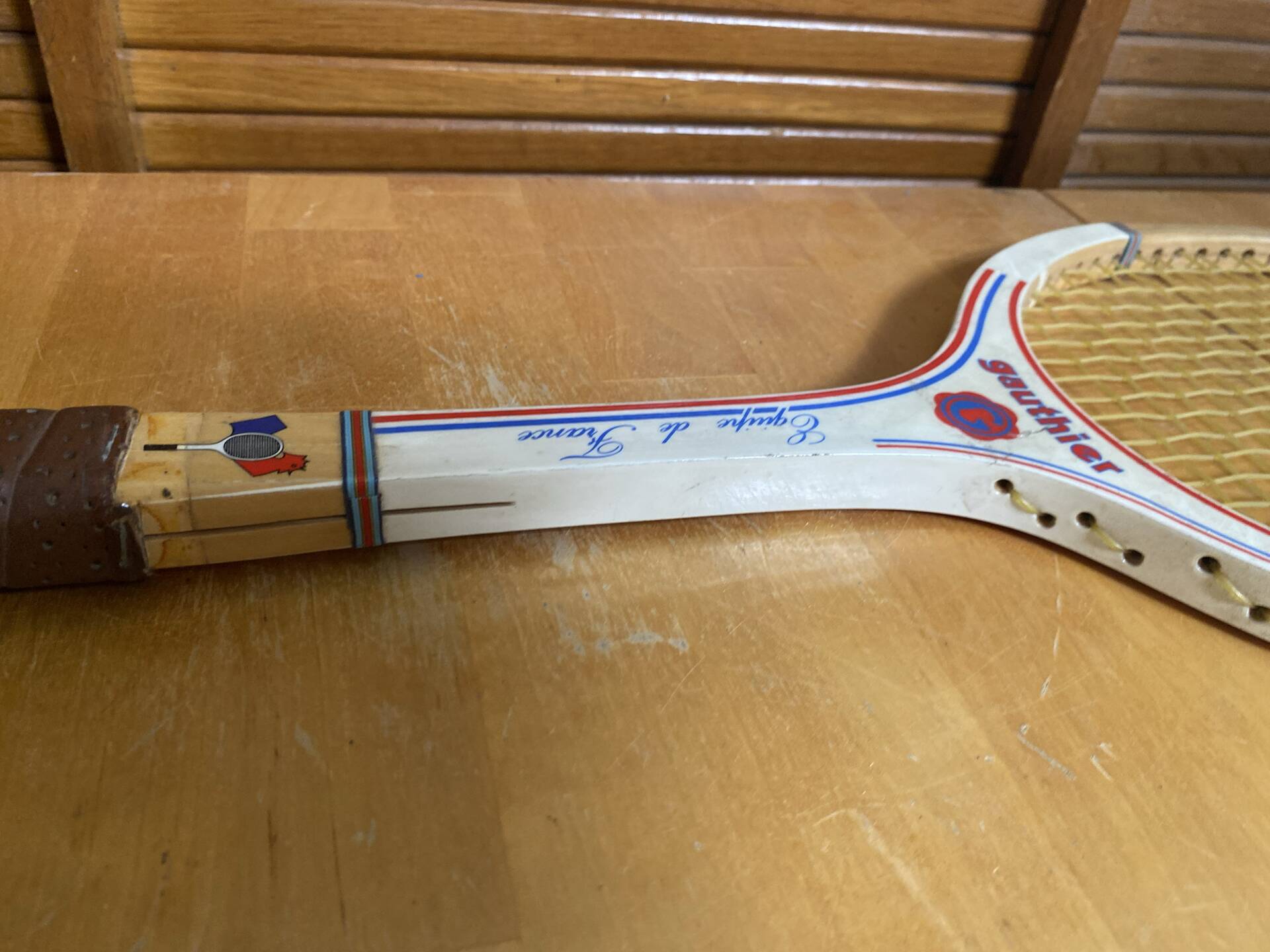 Vintage wooden tennis racket gauthier france team