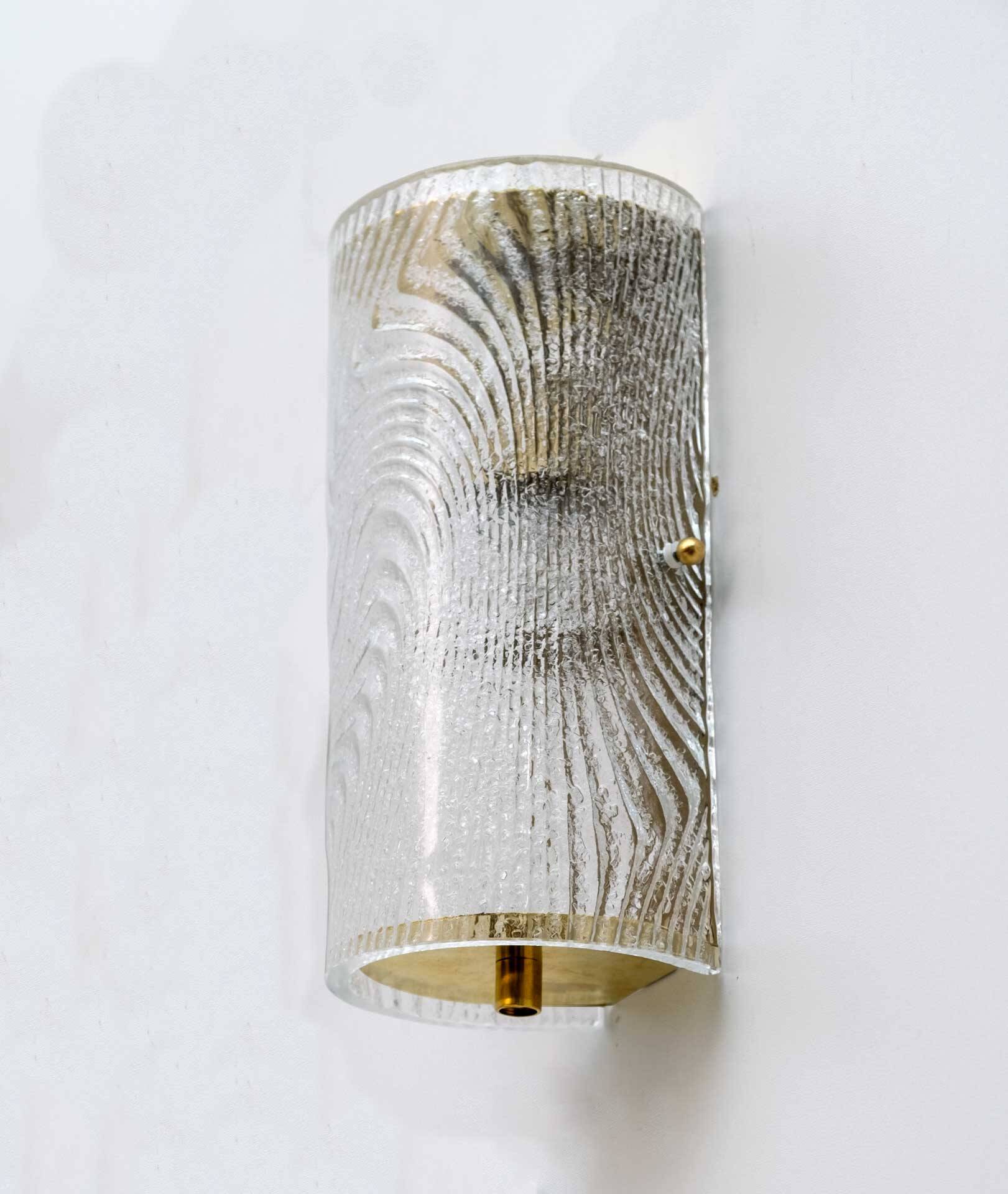Pair of Modern Italian Murano Glass and Brass Wall Sconces "Corteccia", 80s