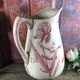 Pitcher jug or white broc decorated with pink flowers magnolia shabby chic