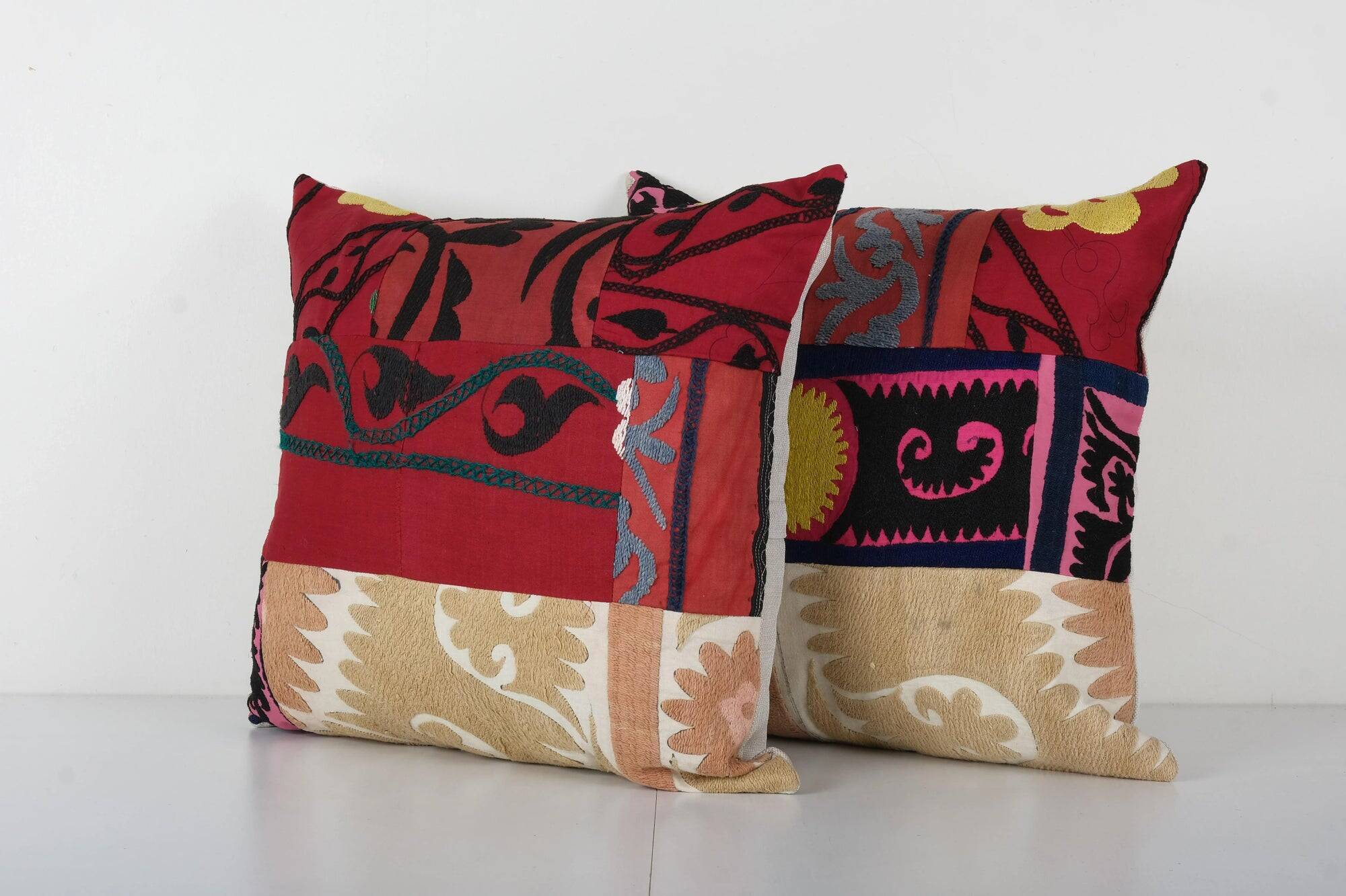 Set of 2 vintage embroidered cushion covers 43x48 cm