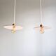 Pair of industrial pendant lights in green enamelled sheet metal