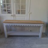 Console with pearl grey patinated base, oak top.