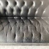 Vintage black leather Chesterfield sofa