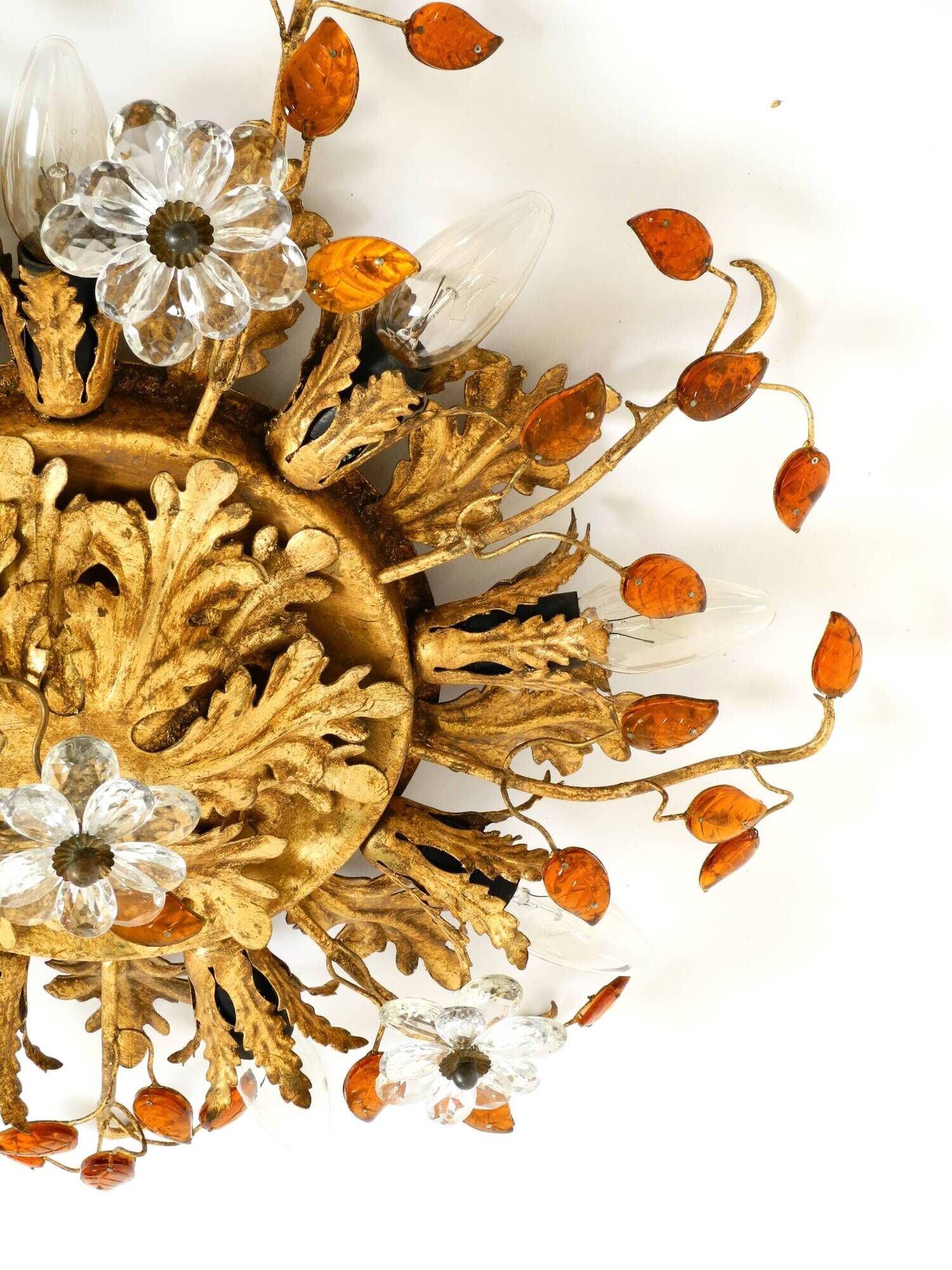 Large gilt Italian ceiling lamp from the 1960s by Banci Firenze with 9 sock