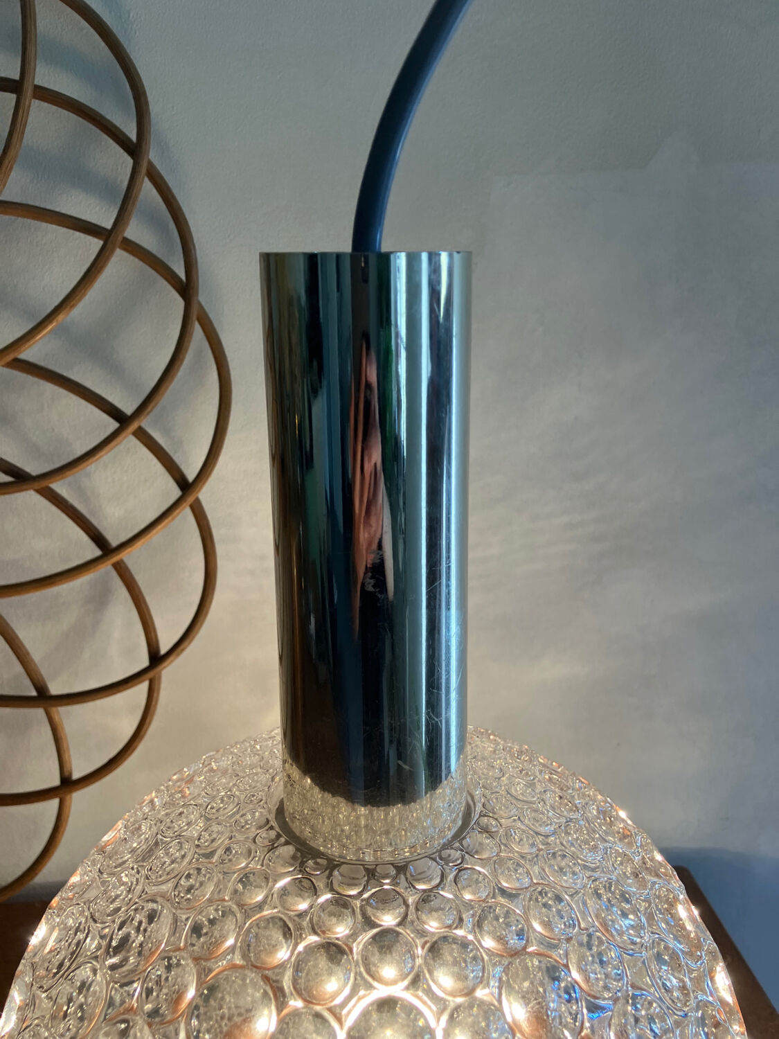 Glass pendant lamp with bubble patterns - 1960s