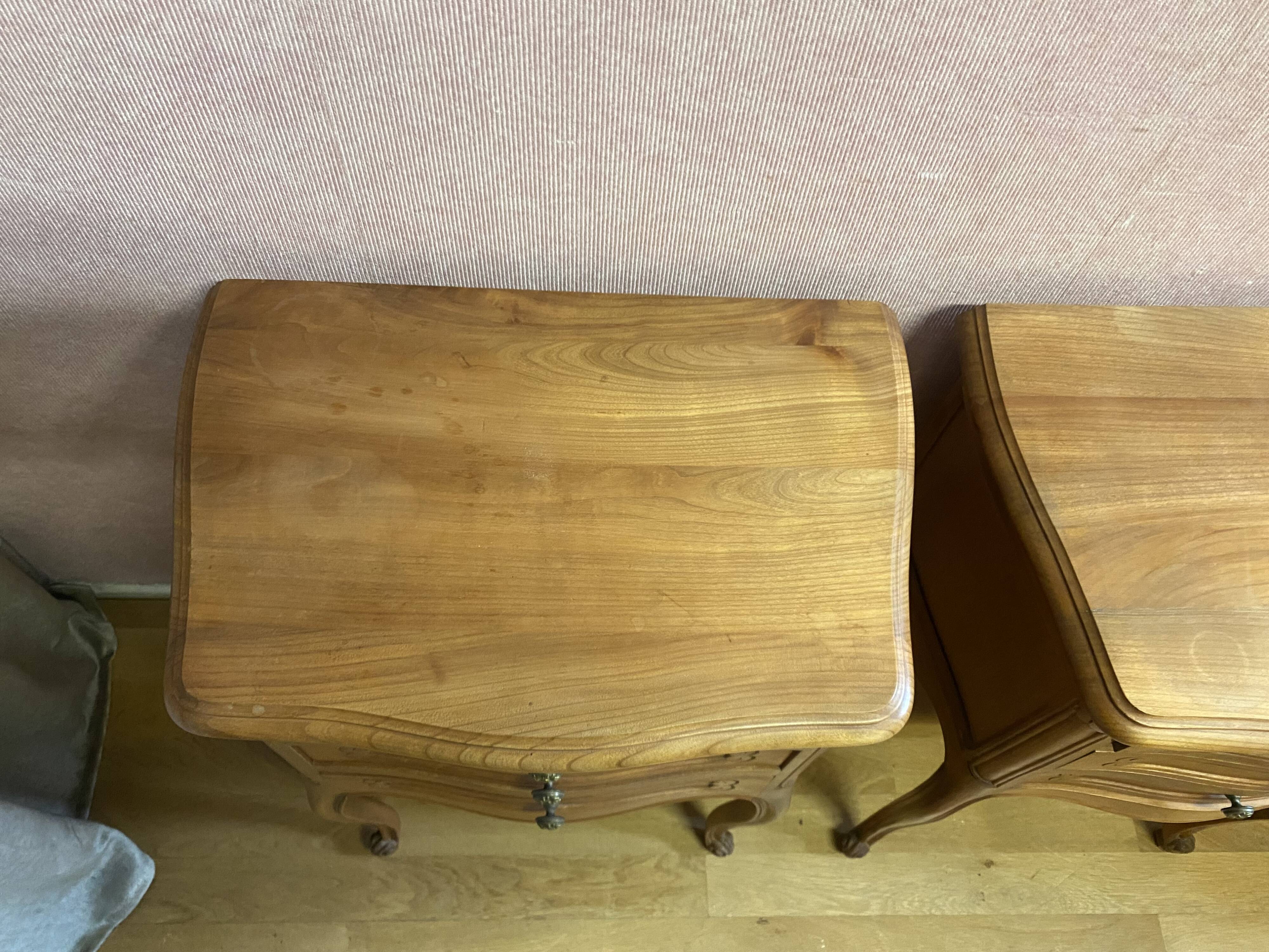 Pair of Louis XV style bedside tables in cherry wood