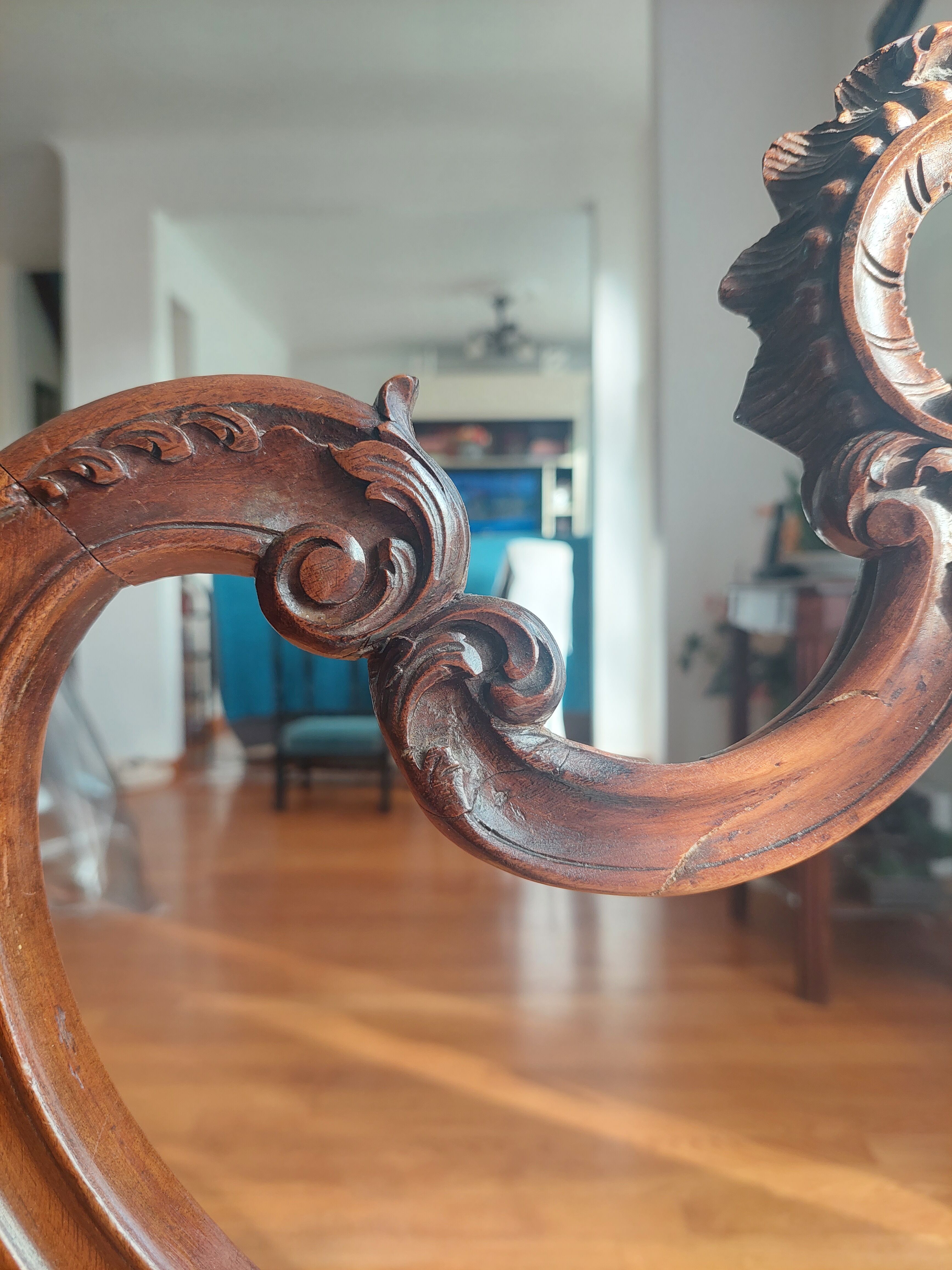 Louis XV style chair with asymmetrical carved wooden back