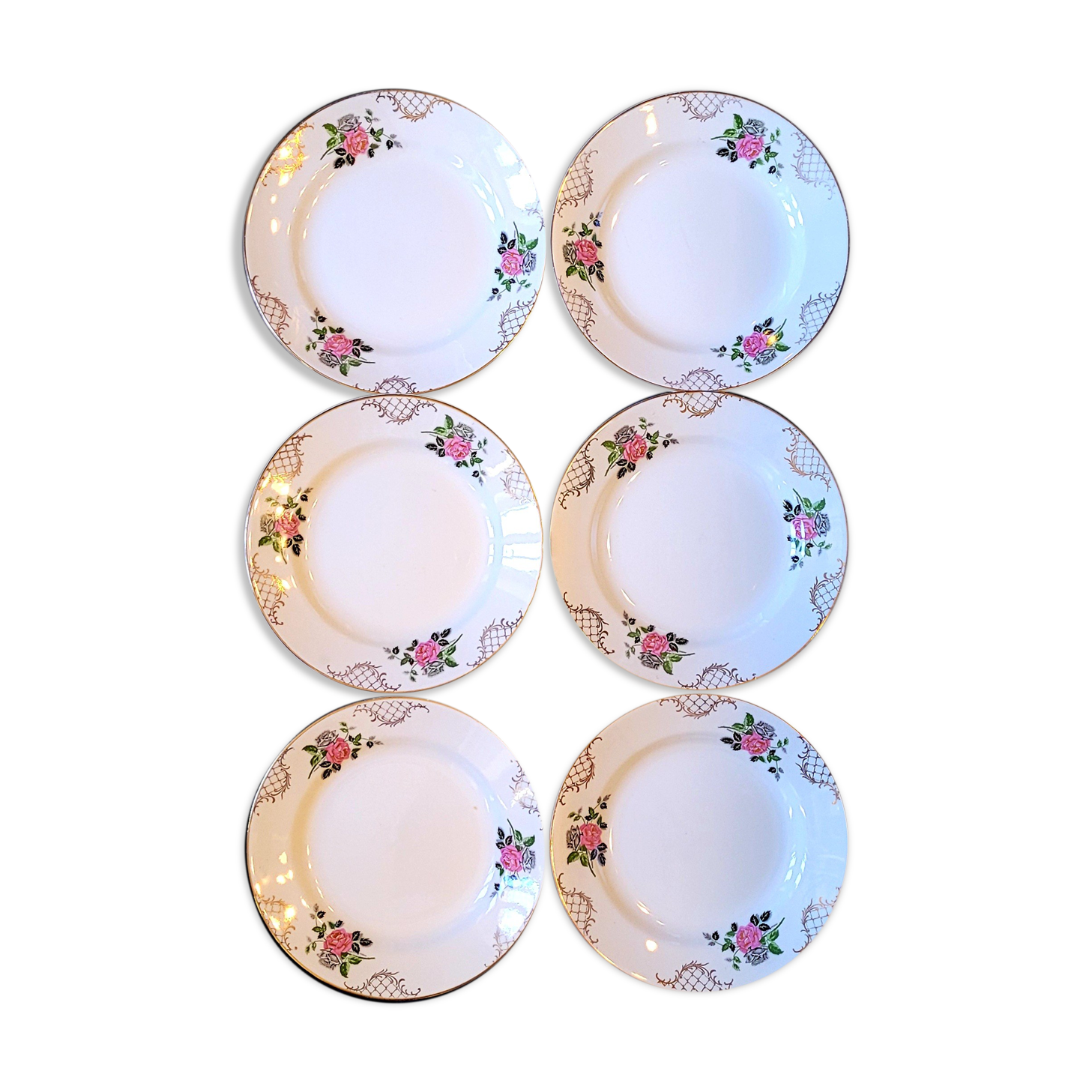 Assiettes plates anciennes vintage à décor de fleurs Sarreguemines