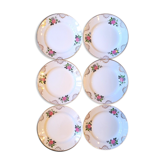 Vintage antique flat plates decorated with Sarreguemines flowers