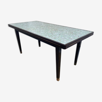 Regency, Mid-Century, Vintage Italian wood, brass and glass mosaic dining table, 1950s