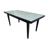 Table à manger en bois italien vintage, laiton et mosaïque de verre, années 1950