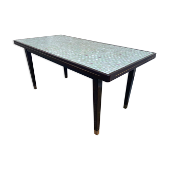 Regency, Mid-Century, Vintage Italian wood, brass and glass mosaic dining table, 1950s