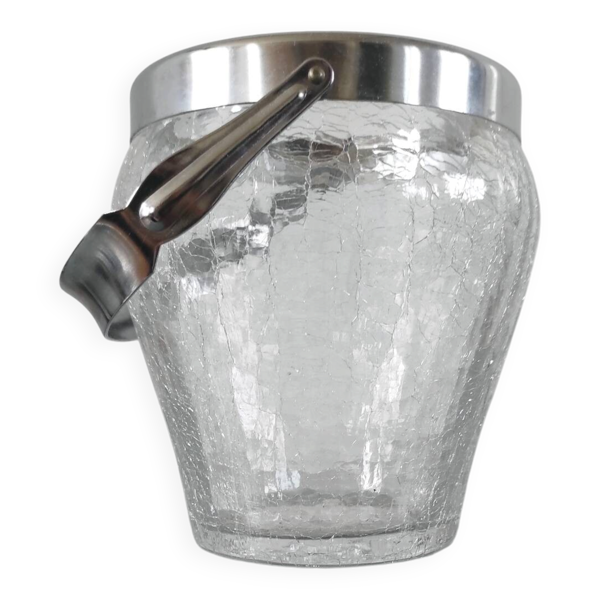 Seau à glaçons vintage en verre craquelé et inox - Demeyere (Années  6