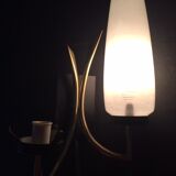 Torch wall sconce in brass and opalin glass, 1950s