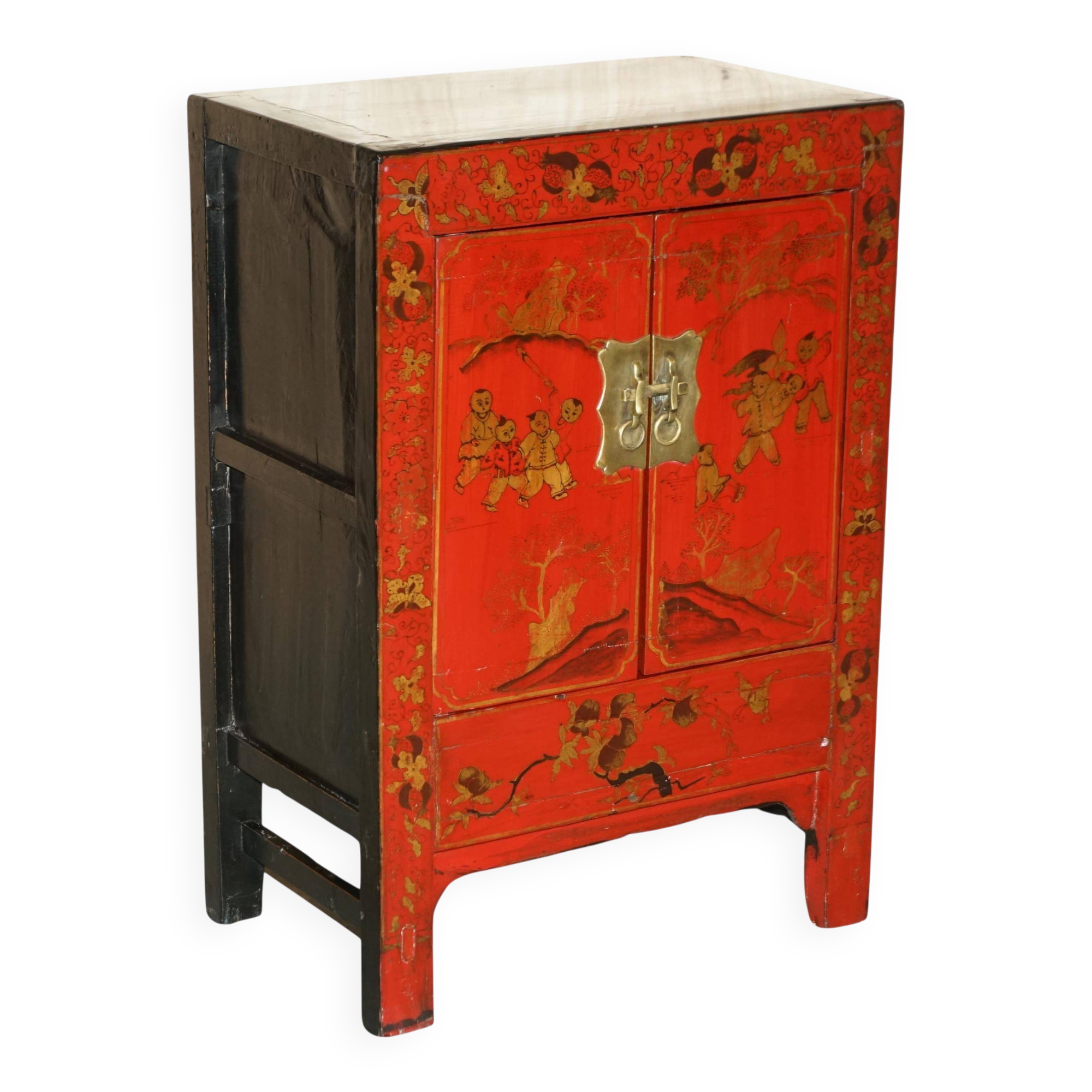Antique Chinese hand-lacquered side table, large sideboard.