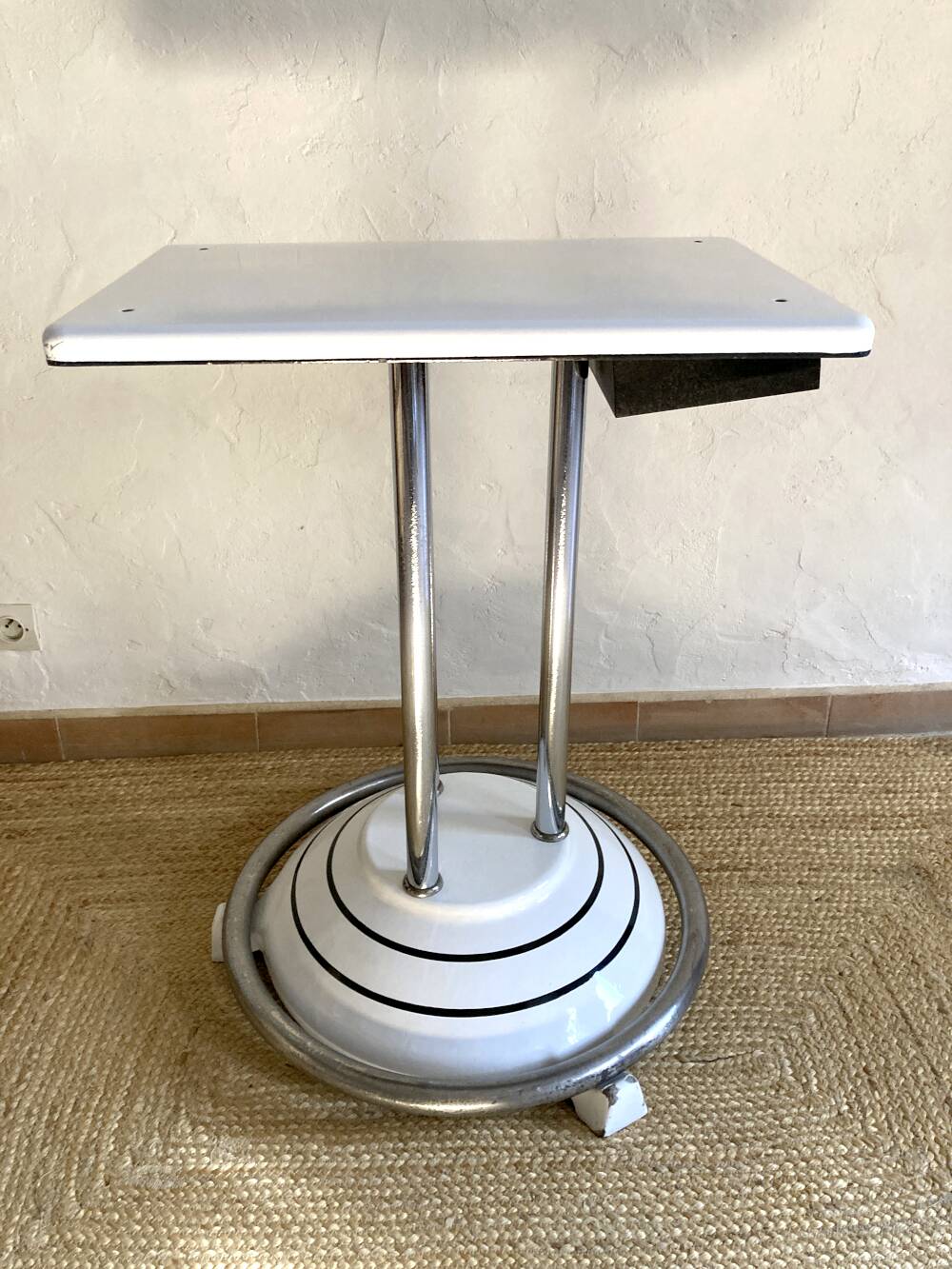 Antique cast iron and enamelled metal table, circa 1950
