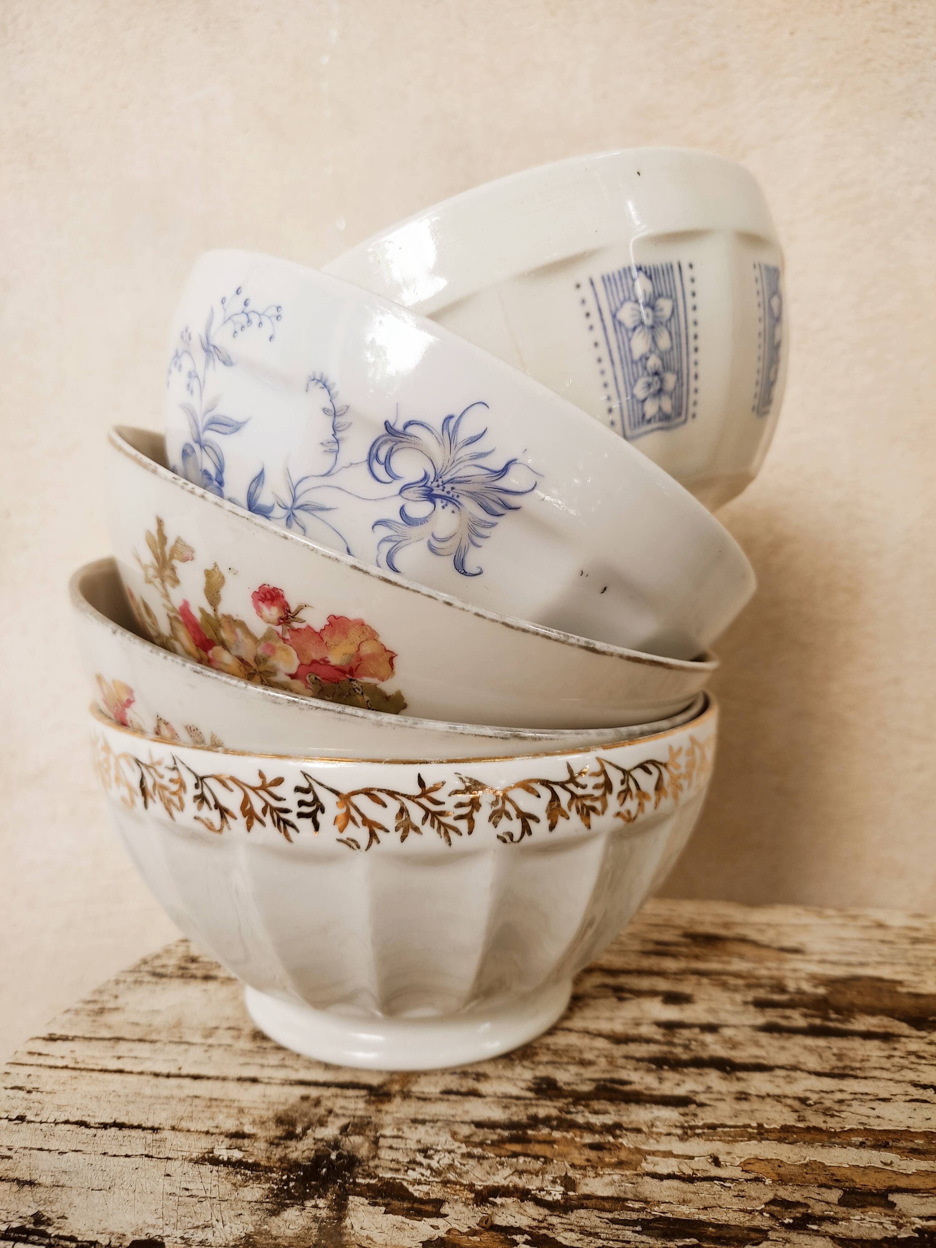 5 mismatched old bowls