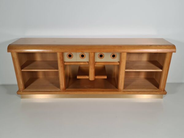 Enfilade/Crédence en chêne et laiton brossé, Italie, 1970