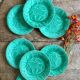 Set of 8 vintage green faience dessert plates, majolica.
