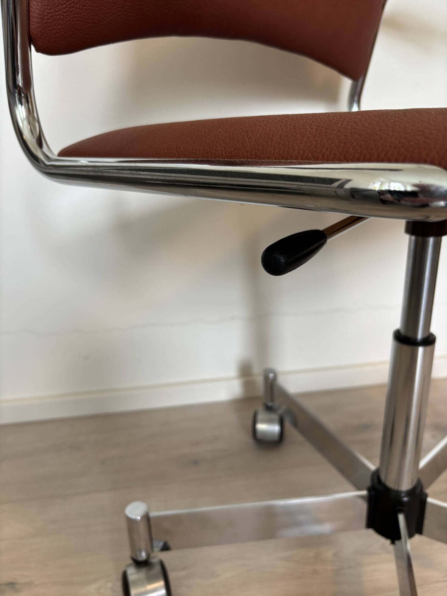 Fully Restored Burgundy Office Chrom Chair by Kovona, Czechoslovakia 1970’s