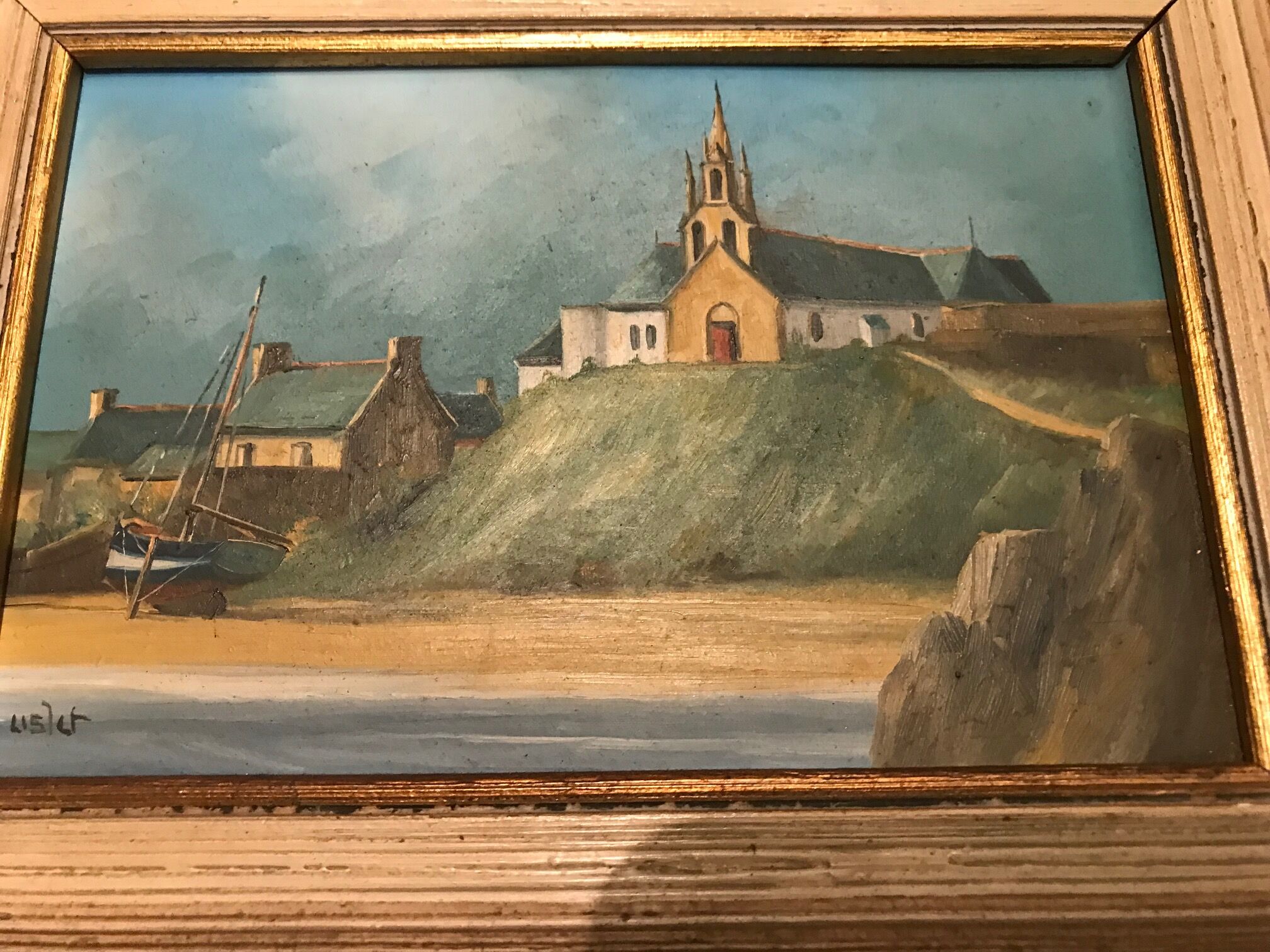 Oil painting marine style chapel of poulgoazec signed lislet