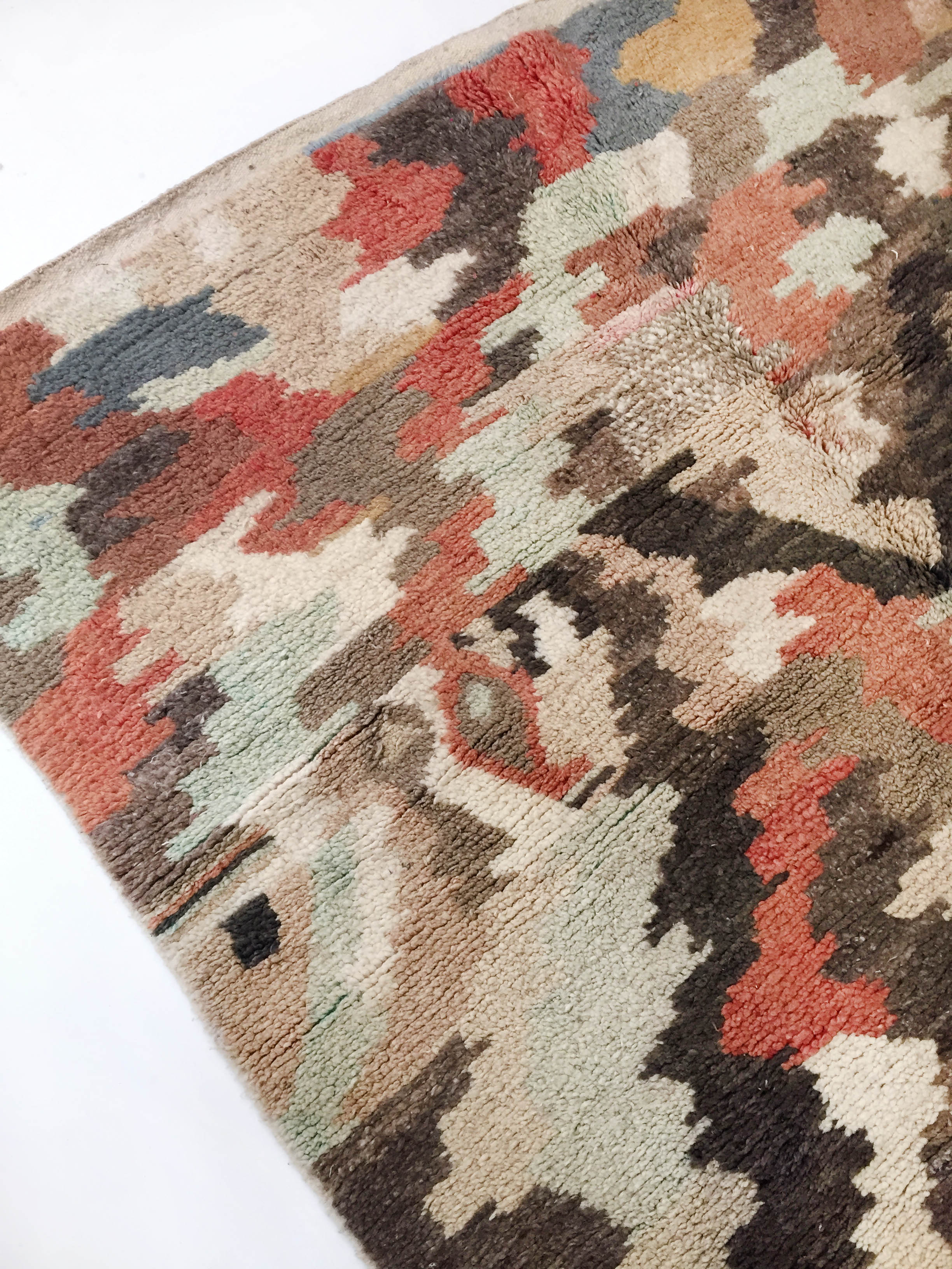 Moroccan Berber boujaad ecru carpet with colorful patterns 303x197cm
