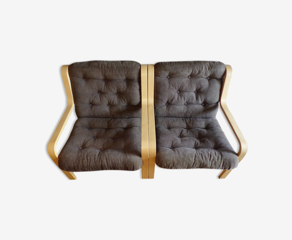 Pair of Scandinavian armchairs in arched wood