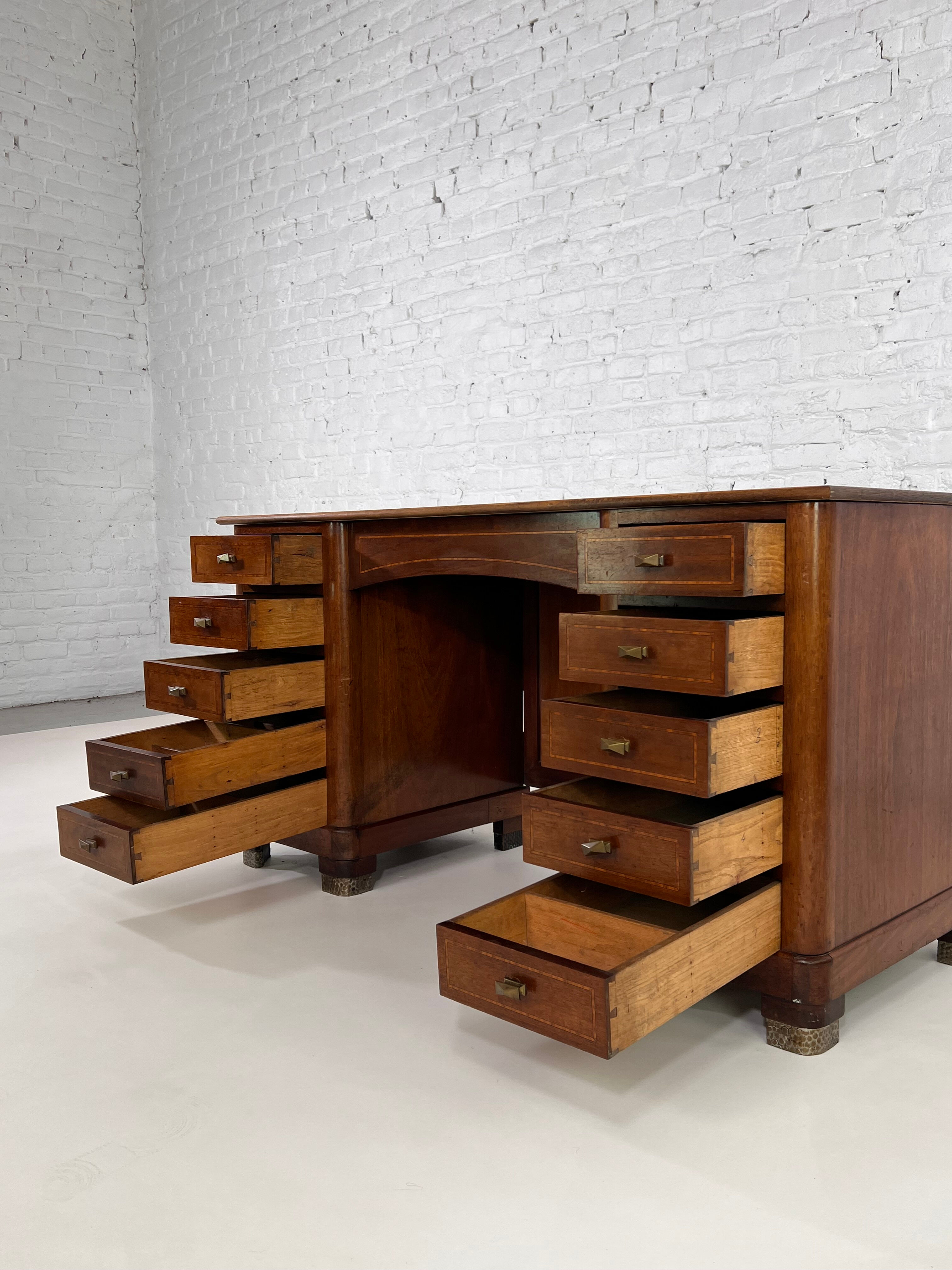 Old office 40s - 50s in wood, marquetry and brass