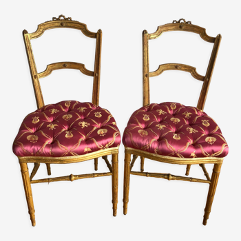 Pair of Louis XVI chairs in gilded wood