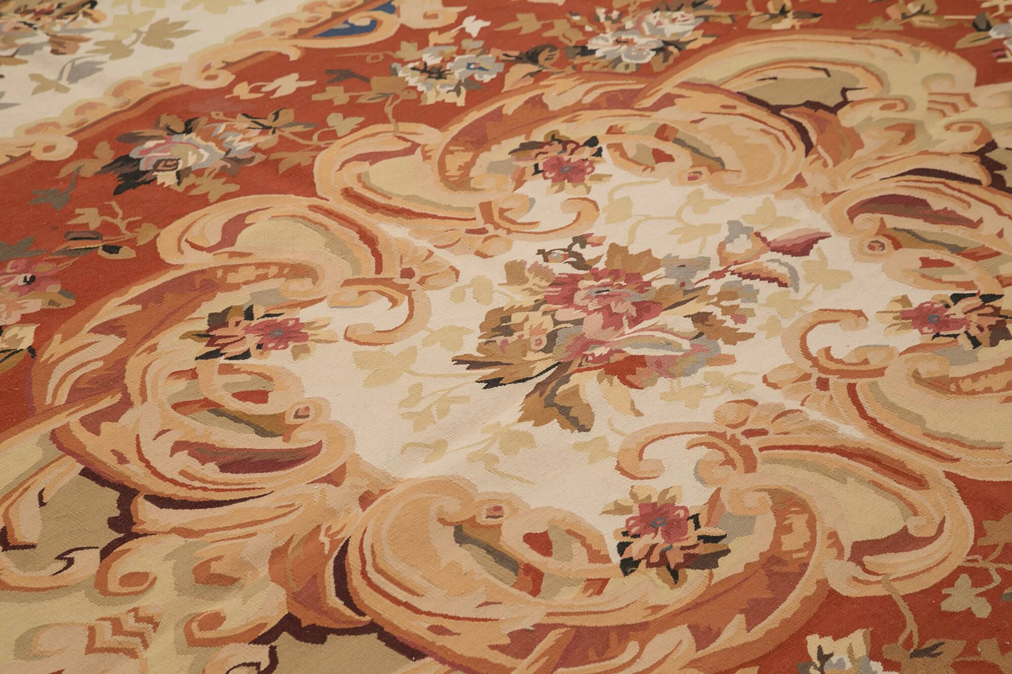 Handmade European Vintage Aubusson Kilim 265 cm x 362 cm