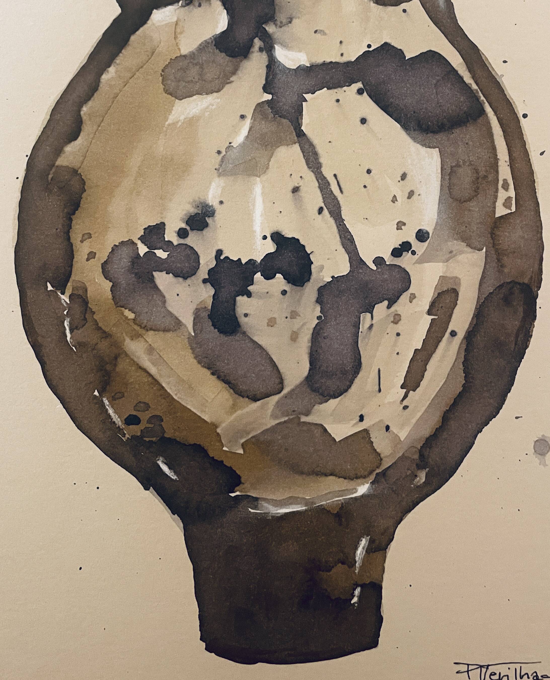 Signed watercolor and ink painting Wabi Sabi Sahara Vase