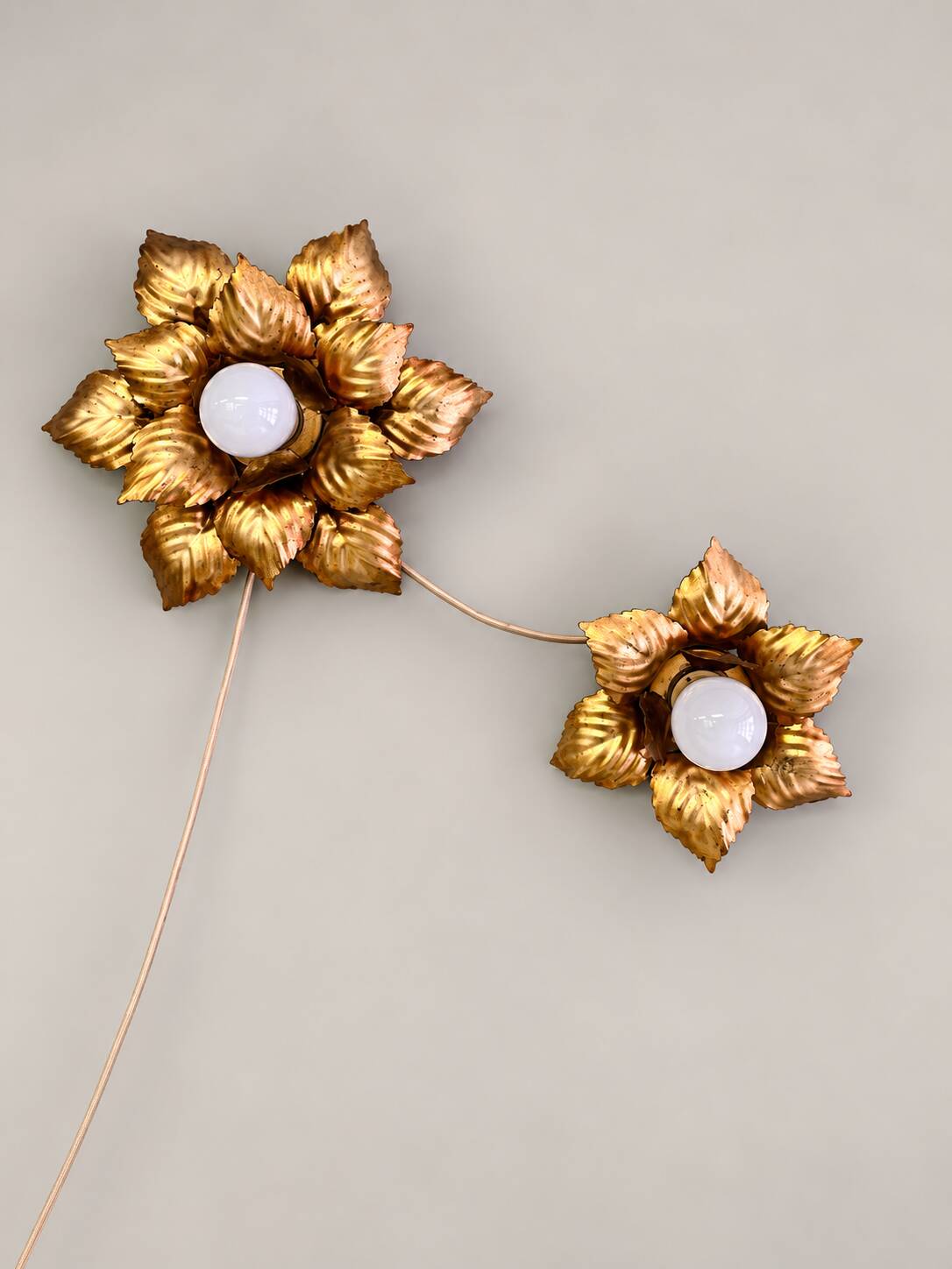 Pair of gold metal flower wall lights – 1960s/70s
