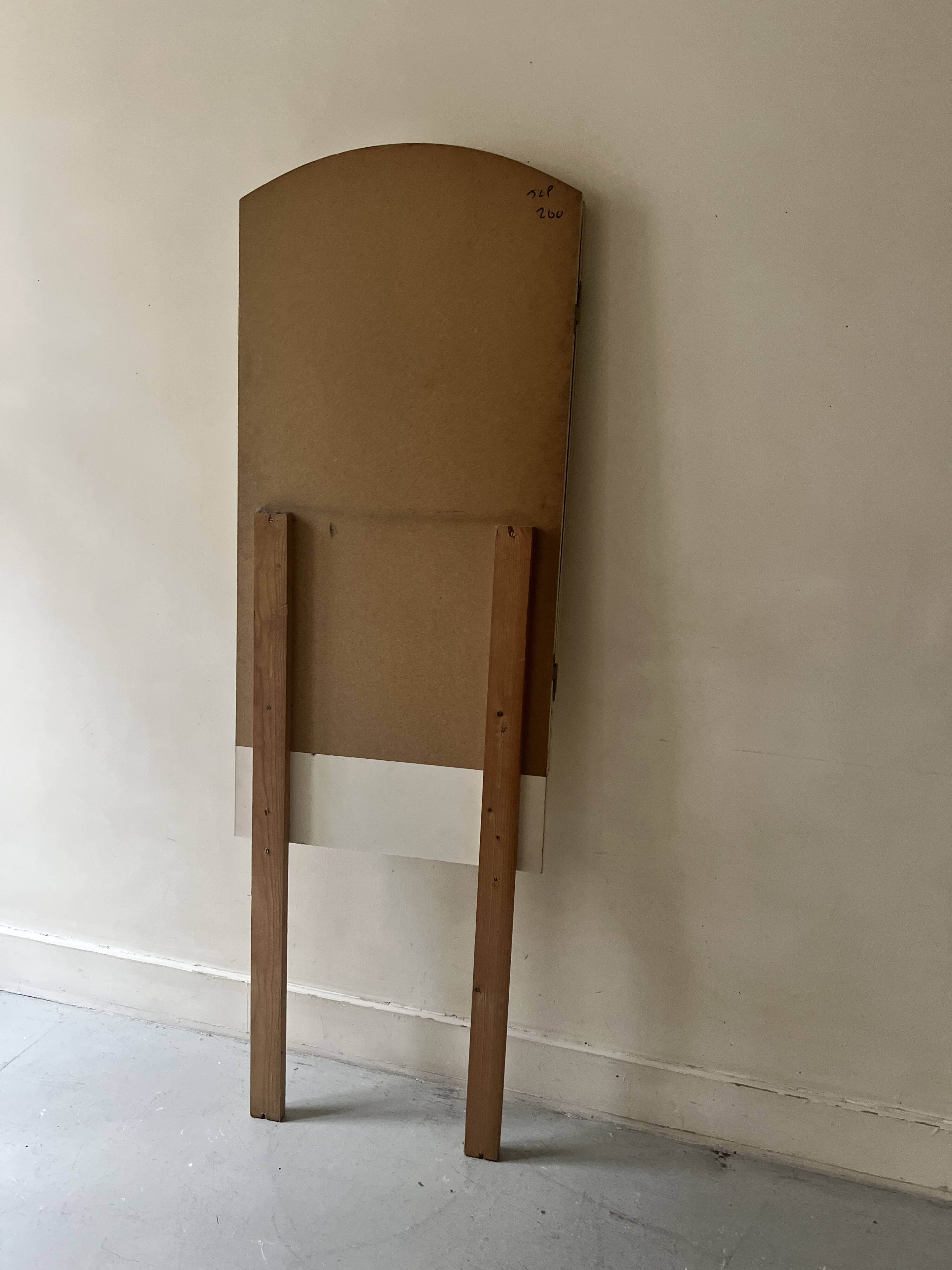 Large round triptych mirror with ivory background and back, 1970s design.