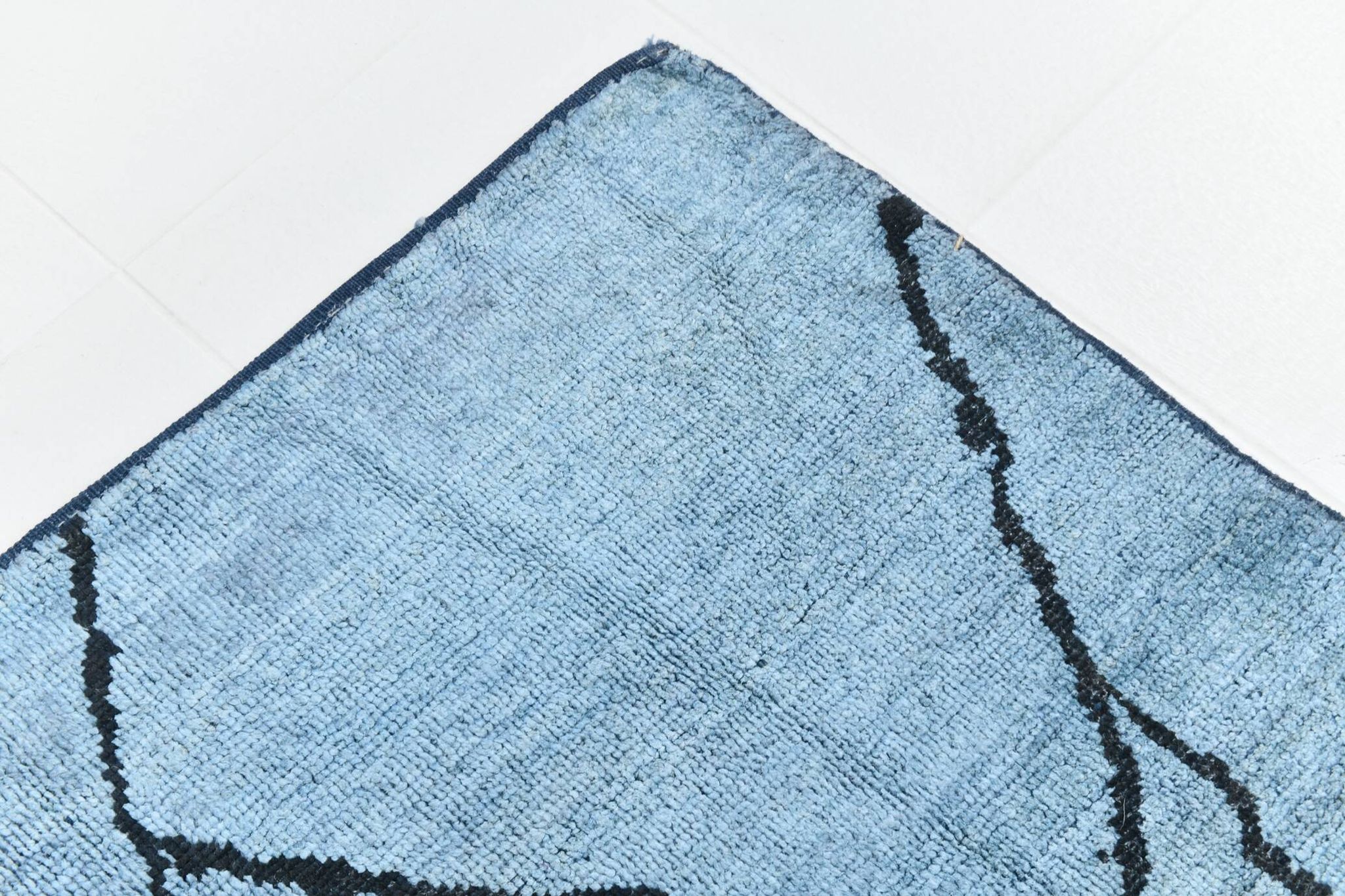 Sky Blue Wool Rug, Modern Handmade Designer Vintage Carpet, 213x281 Cm