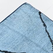 Sky Blue Wool Rug, Modern Handmade Designer Vintage Carpet, 213x281 Cm