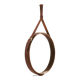 Handmade J. Adnet style mirror in brown vegetable-tanned leather, ø 58 cm