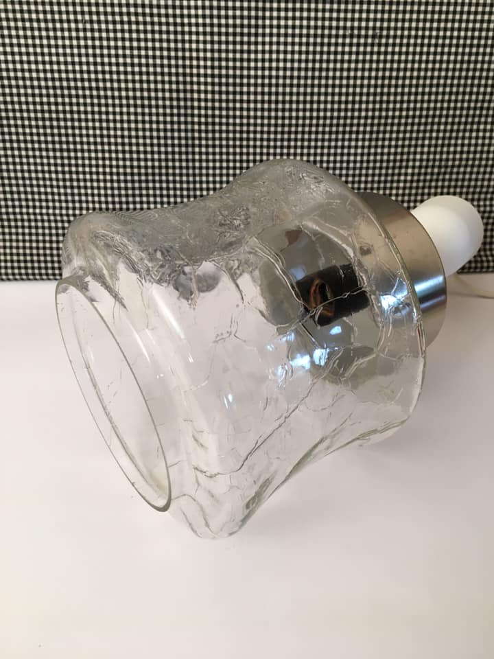 Vintage pendant light with laminated effect glass globe and chrome attachment