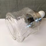 Vintage pendant light with laminated effect glass globe and chrome attachment