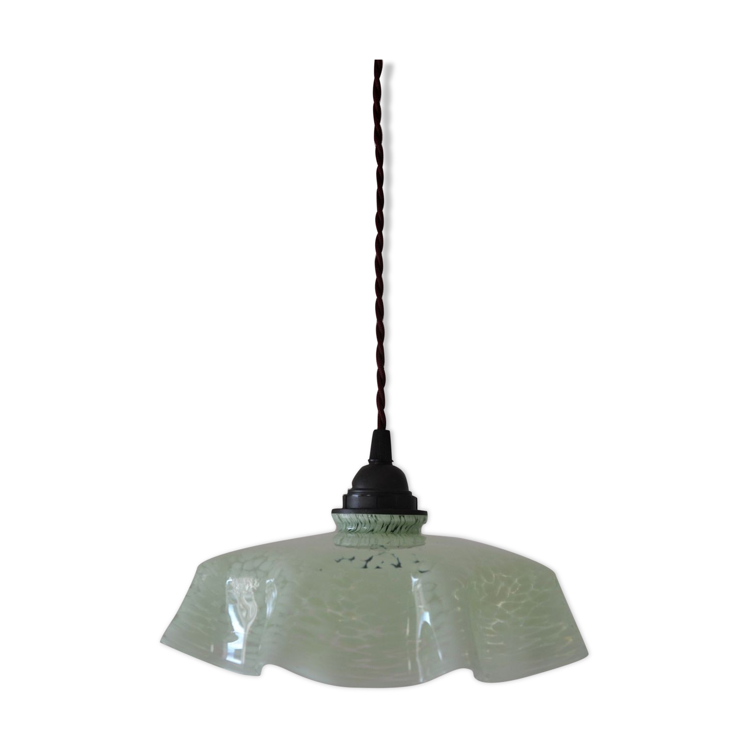 Vintage hanging draped green Clichy glass