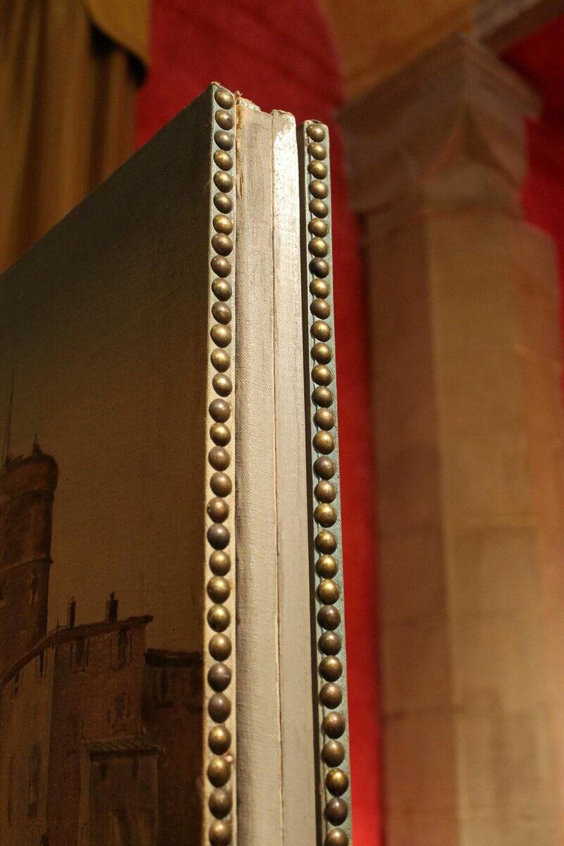 Early 20th Century French Tempera on Canvas Folding Screen with Seascape View