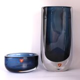 Vintage Scandinavian Art Glass Vase & bowl by Nils Landberg for Orrefors