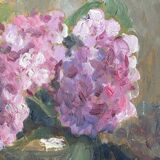 Old oil painting of hydrangeas