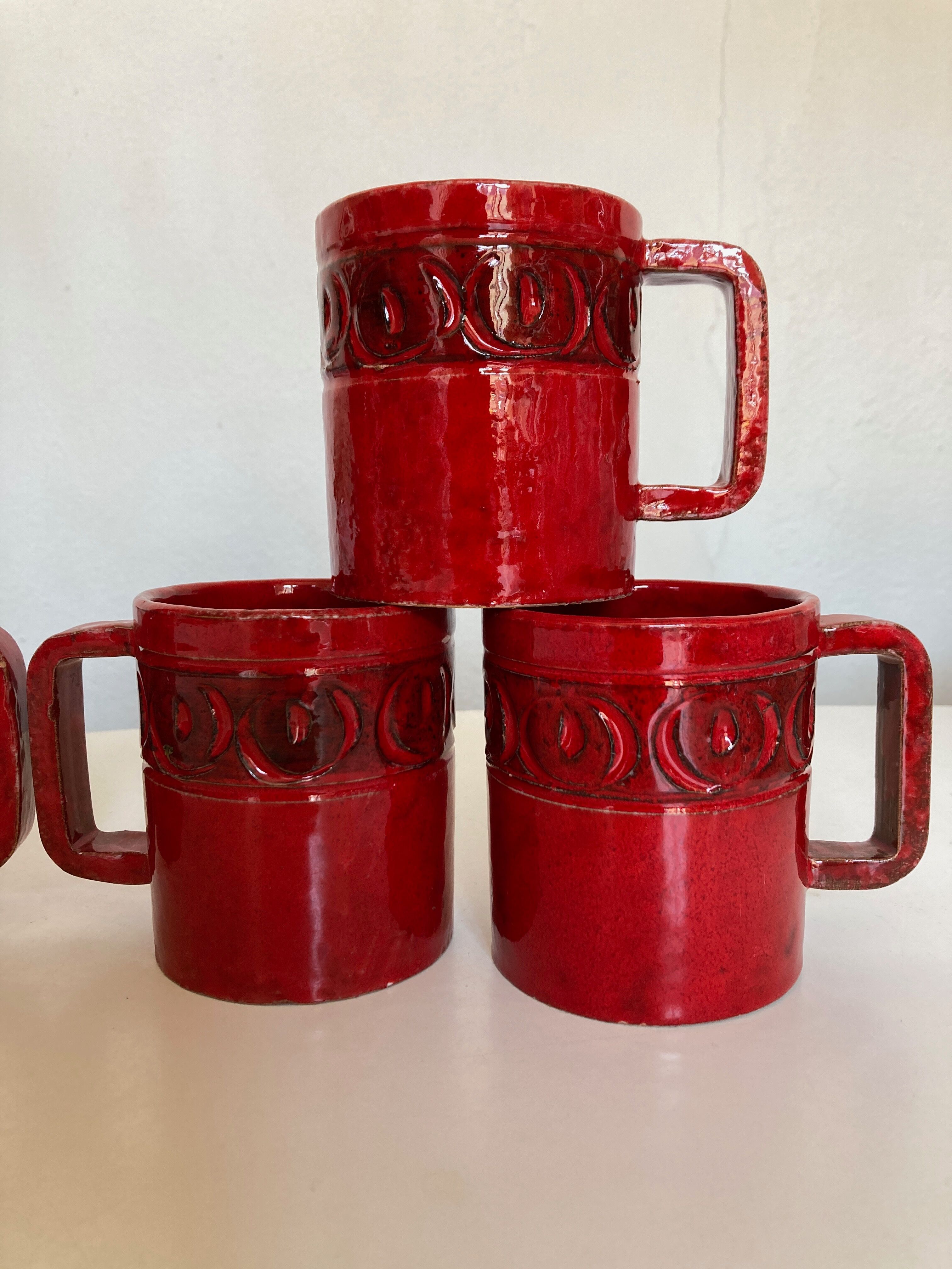Set of 6 mugs in glazed earth Bitossi Italy 1960