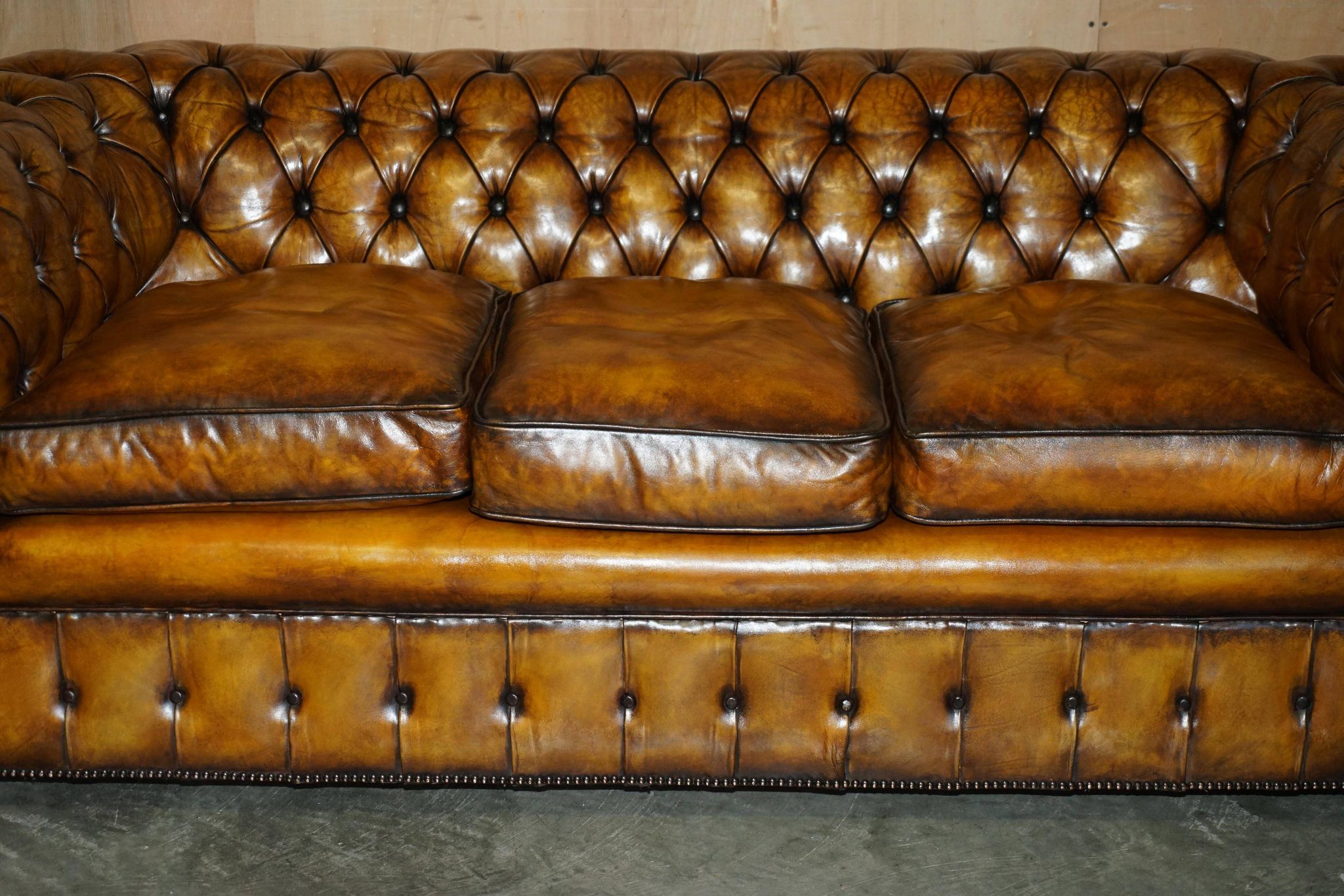 Restored vintage leather Chesterfield sofa