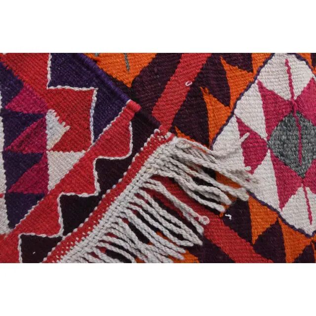 1970s Vintage Turkish Hand-Knotted Wool Cotton Pink Runner Rug 91x340